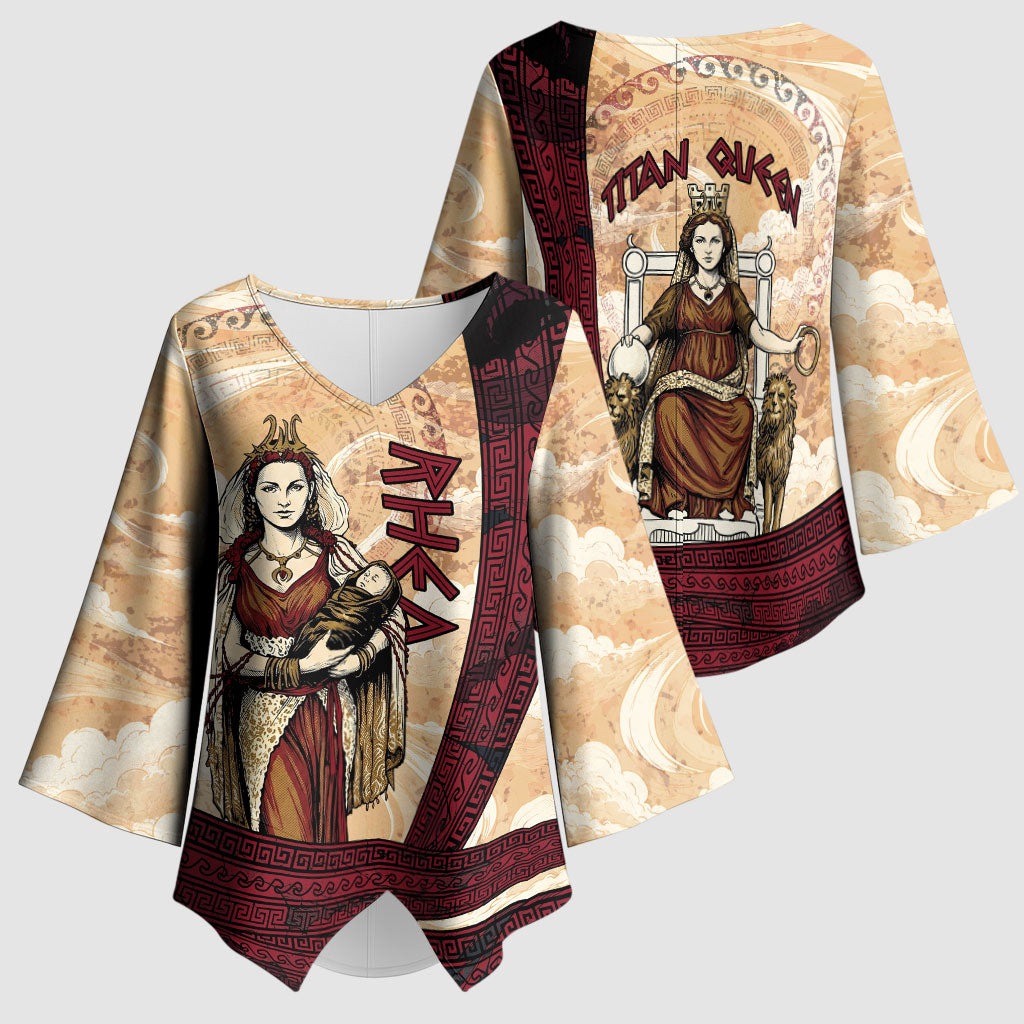 Rhea Titan Queen Mother Gods Kimono Sleeve Blouse Goddess Rhea Throne Lions Greek Key Art
