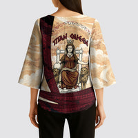 Rhea Titan Queen Mother Gods Kimono Sleeve Blouse Goddess Rhea Throne Lions Greek Key Art