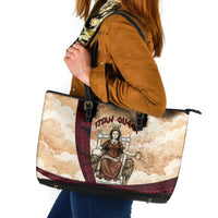 Rhea Titan Queen Mother Gods Leather Tote Bag Goddess Rhea Throne Lions Greek Key Art
