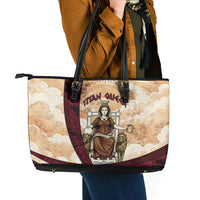Rhea Titan Queen Mother Gods Leather Tote Bag Goddess Rhea Throne Lions Greek Key Art