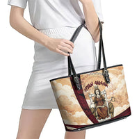 Rhea Titan Queen Mother Gods Leather Tote Bag Goddess Rhea Throne Lions Greek Key Art
