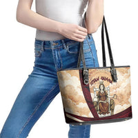 Rhea Titan Queen Mother Gods Leather Tote Bag Goddess Rhea Throne Lions Greek Key Art