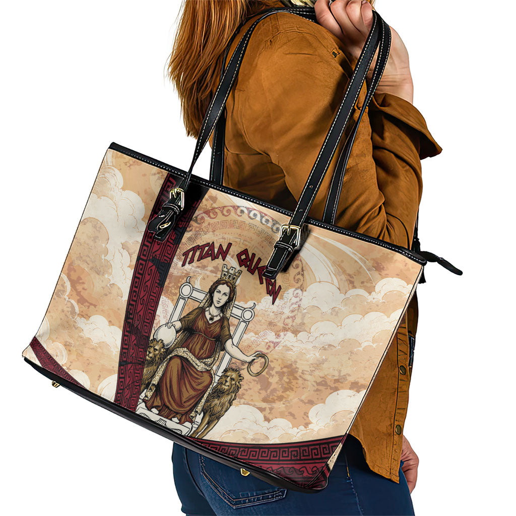 Rhea Titan Queen Mother Gods Leather Tote Bag Goddess Rhea Throne Lions Greek Key Art