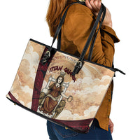 Rhea Titan Queen Mother Gods Leather Tote Bag Goddess Rhea Throne Lions Greek Key Art