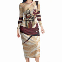 Rhea Titan Queen Mother Gods Long Sleeve Bodycon Dress Goddess Rhea Throne Lions Greek Key Art