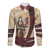 Rhea Titan Queen Mother Gods Long Sleeve Button Shirt Goddess Rhea Throne Lions Greek Key Art