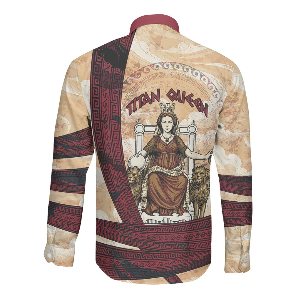 Rhea Titan Queen Mother Gods Long Sleeve Button Shirt Goddess Rhea Throne Lions Greek Key Art