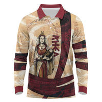 Rhea Titan Queen Mother Gods Long Sleeve Polo Shirt Goddess Rhea Throne Lions Greek Key Art
