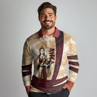 Rhea Titan Queen Mother Gods Long Sleeve Polo Shirt Goddess Rhea Throne Lions Greek Key Art