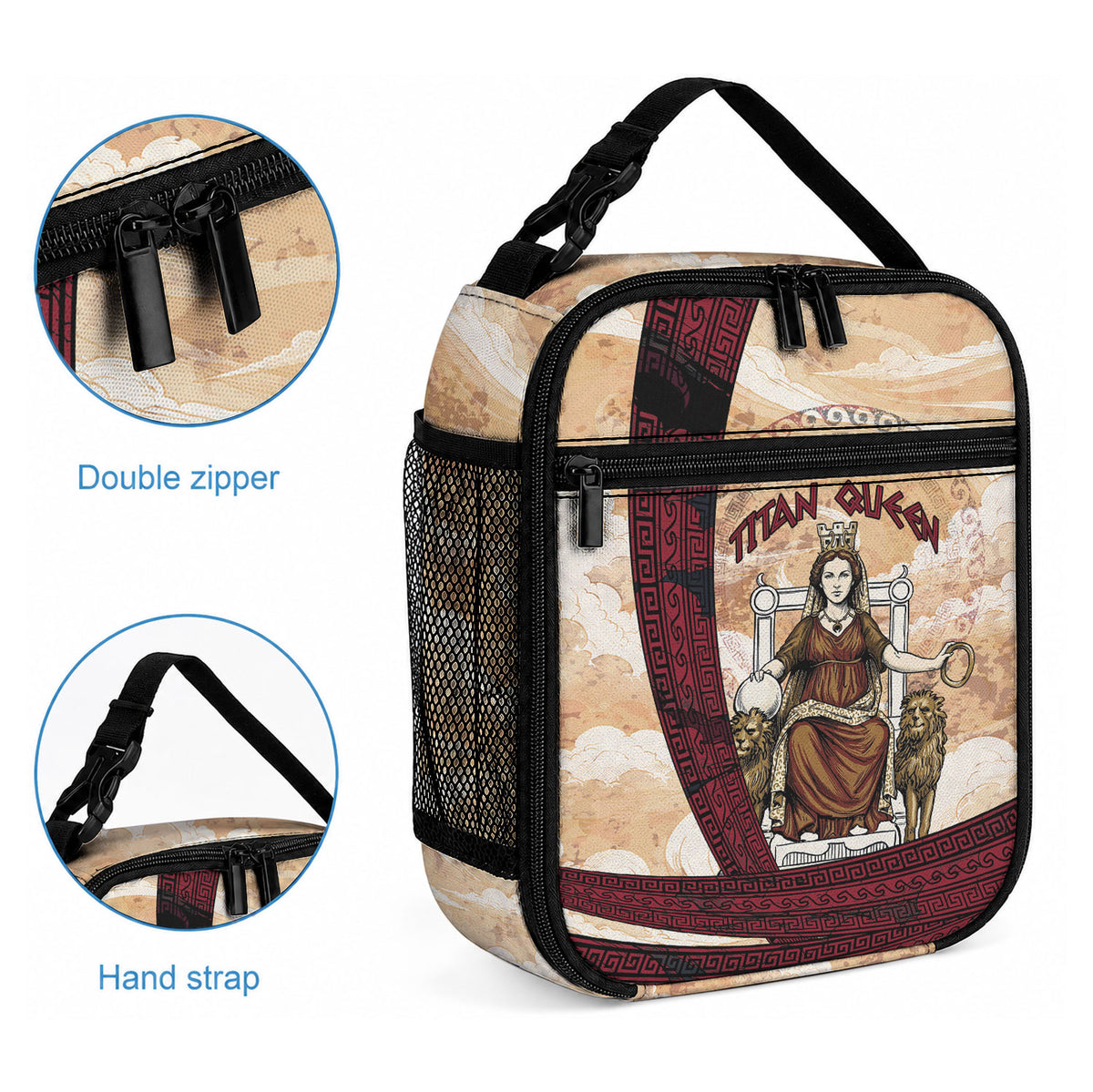 Rhea Titan Queen Mother Gods Lunch Bag Goddess Rhea Throne Lions Greek Key Art