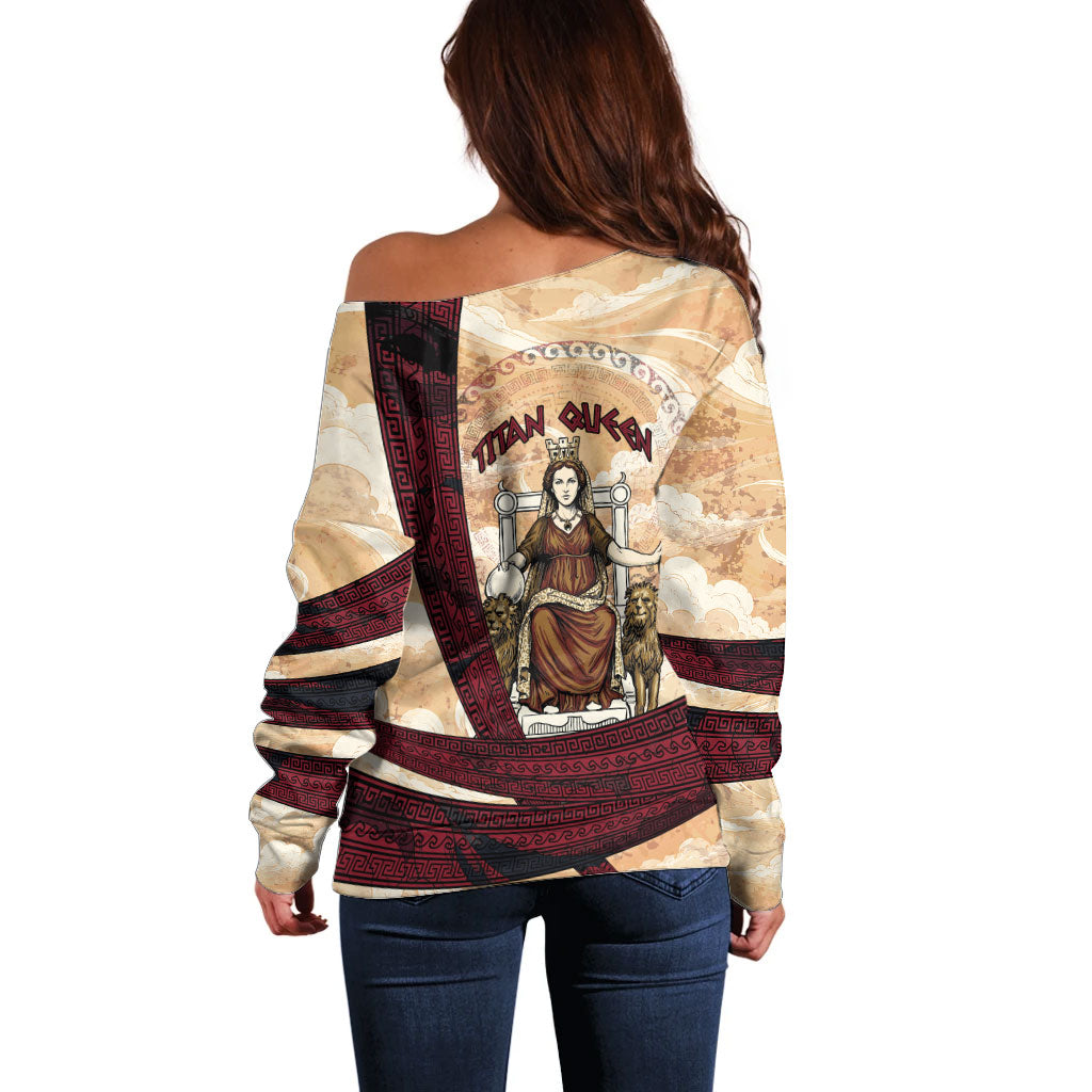 Rhea Titan Queen Mother Gods Off Shoulder Sweater Goddess Rhea Throne Lions Greek Key Art