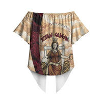 Rhea Titan Queen Mother Gods Off Shoulder Wrap Waist Top Goddess Rhea Throne Lions Greek Key Art