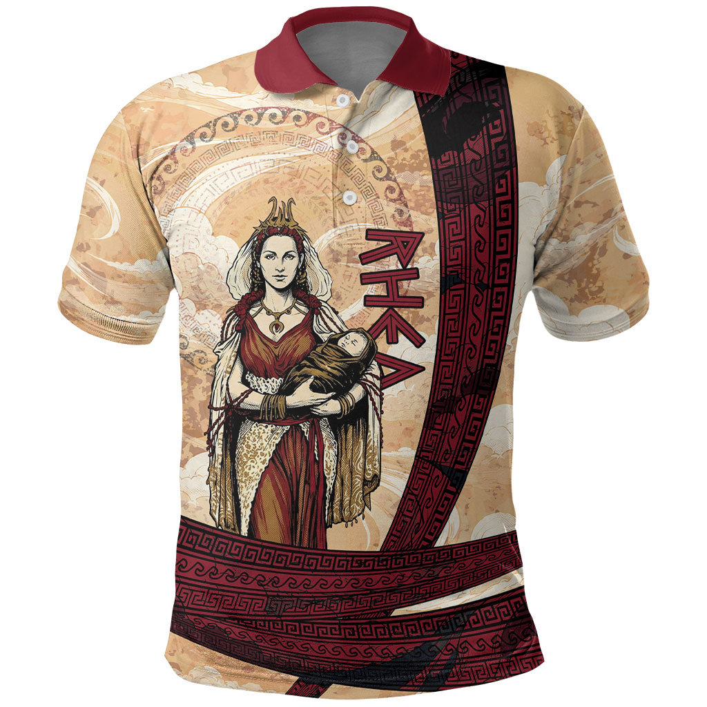 Rhea Titan Queen Mother Gods Polo Shirt Goddess Rhea Throne Lions Greek Key Art