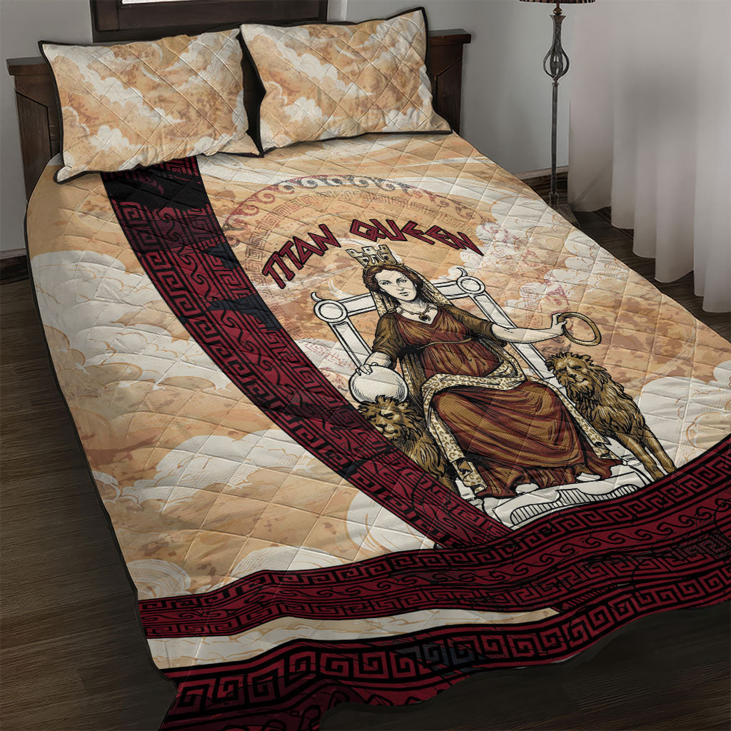 Rhea Titan Queen Mother Gods Quilt Bed Set Goddess Rhea Throne Lions Greek Key Art