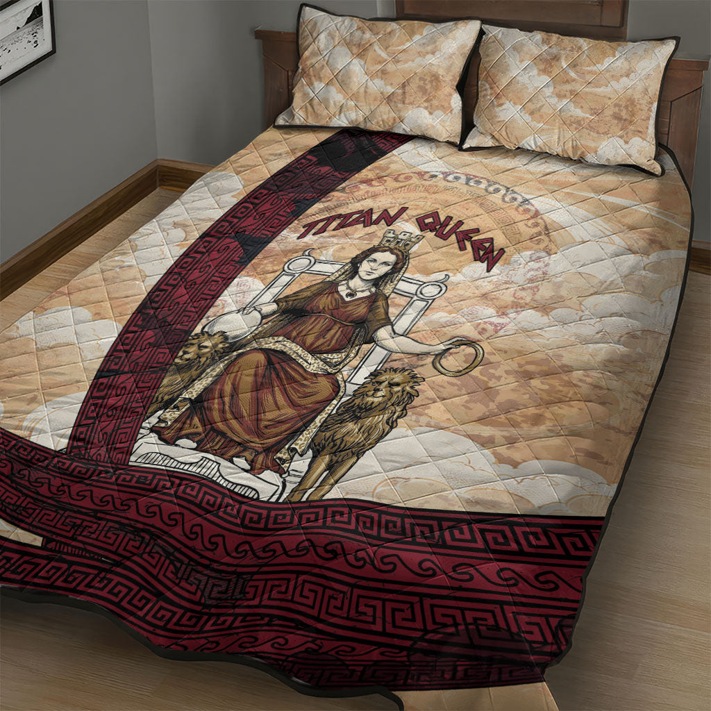 Rhea Titan Queen Mother Gods Quilt Bed Set Goddess Rhea Throne Lions Greek Key Art