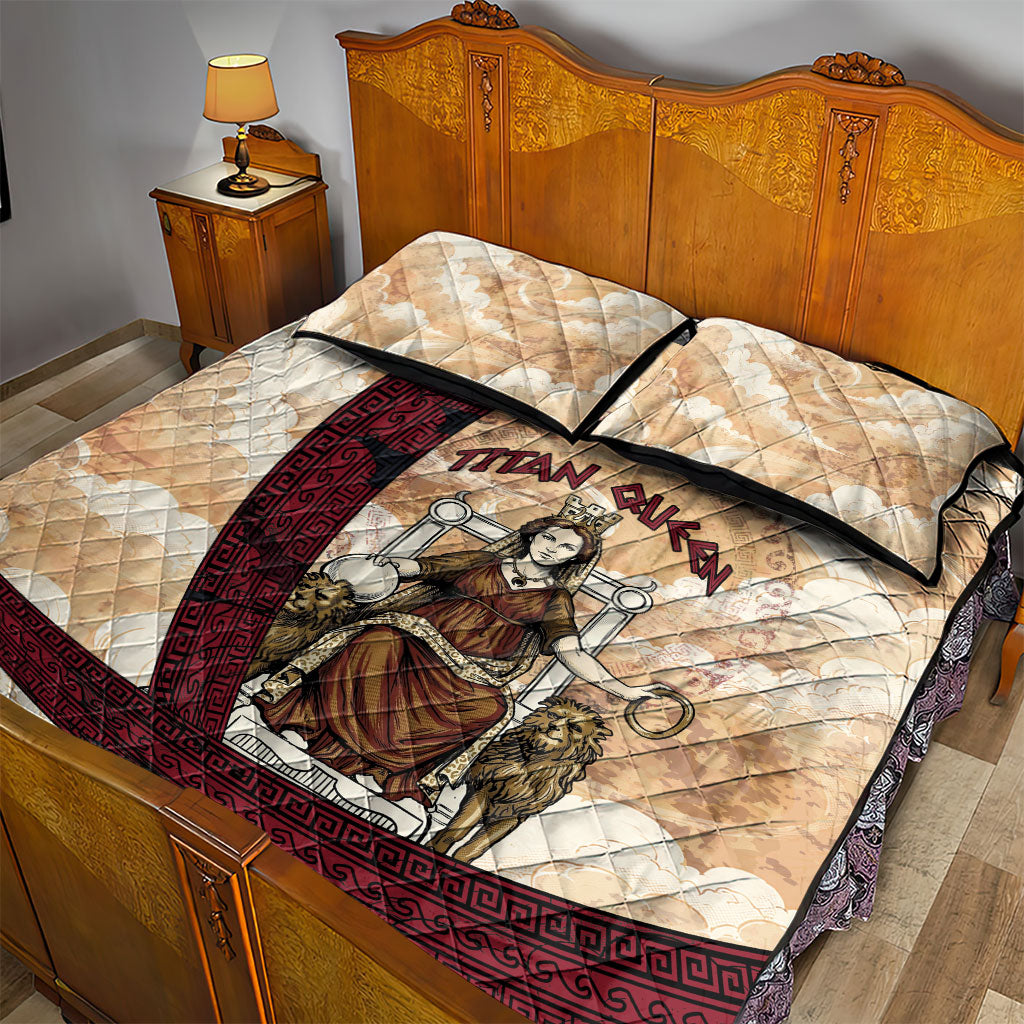 Rhea Titan Queen Mother Gods Quilt Bed Set Goddess Rhea Throne Lions Greek Key Art