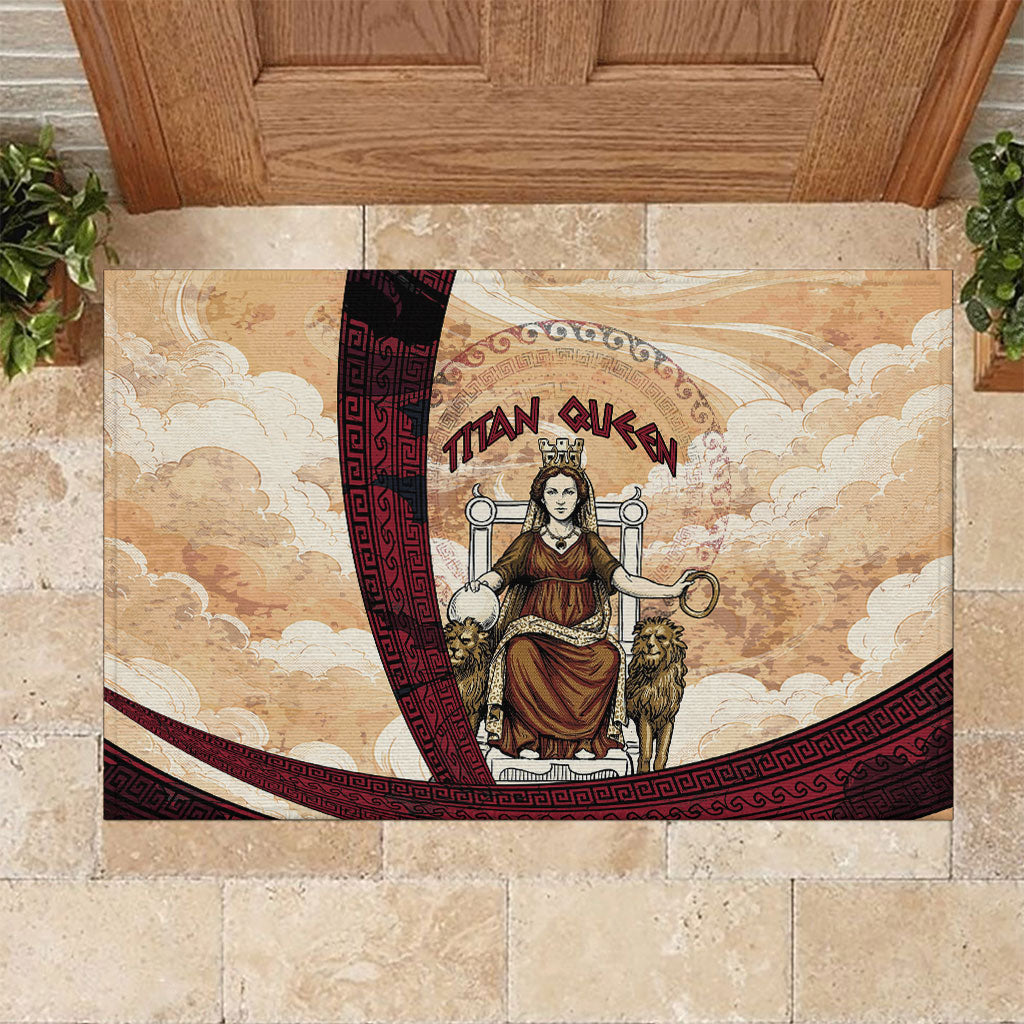 Rhea Titan Queen Mother Gods Rubber Doormat Goddess Rhea Throne Lions Greek Key Art