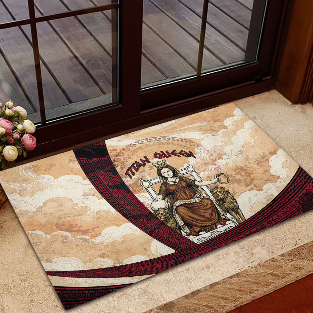 Rhea Titan Queen Mother Gods Rubber Doormat Goddess Rhea Throne Lions Greek Key Art