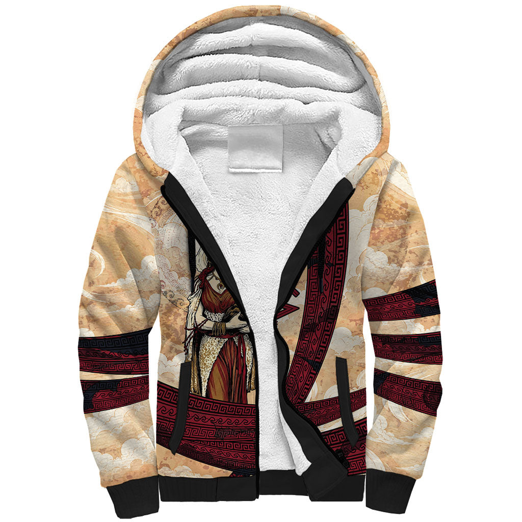 Rhea Titan Queen Mother Gods Sherpa Hoodie Goddess Rhea Throne Lions Greek Key Art