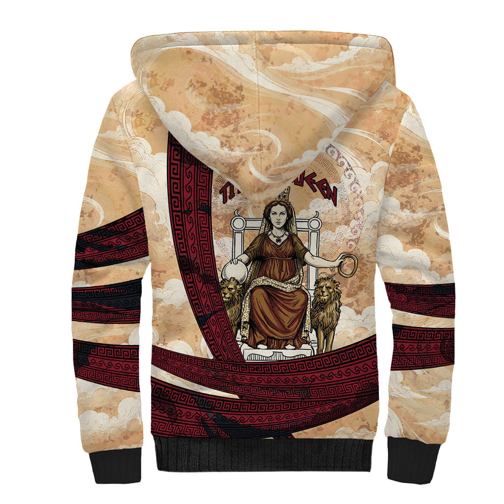 Rhea Titan Queen Mother Gods Sherpa Hoodie Goddess Rhea Throne Lions Greek Key Art