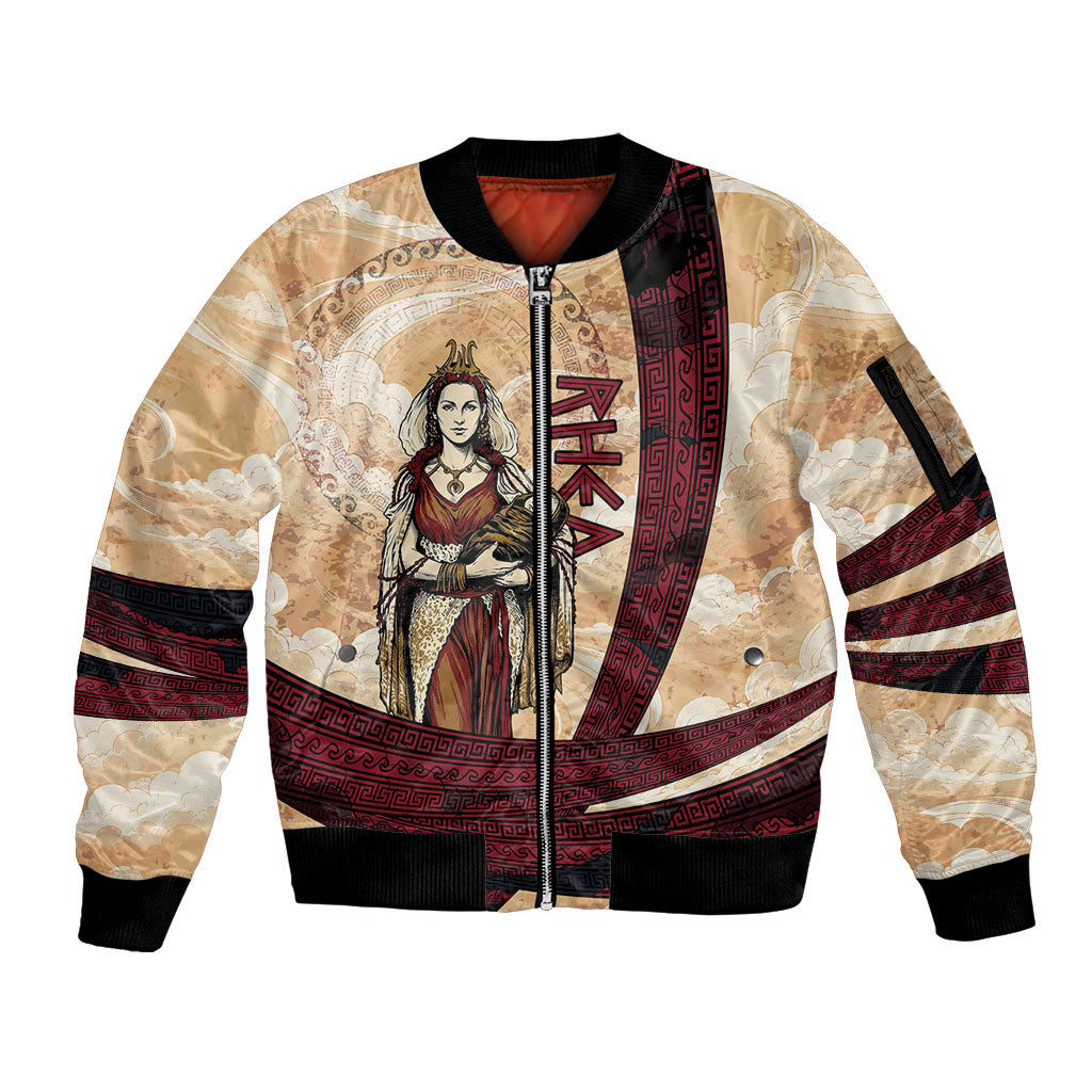 Rhea Titan Queen Mother Gods Sleeve Zip Bomber Jacket Goddess Rhea Throne Lions Greek Key Art