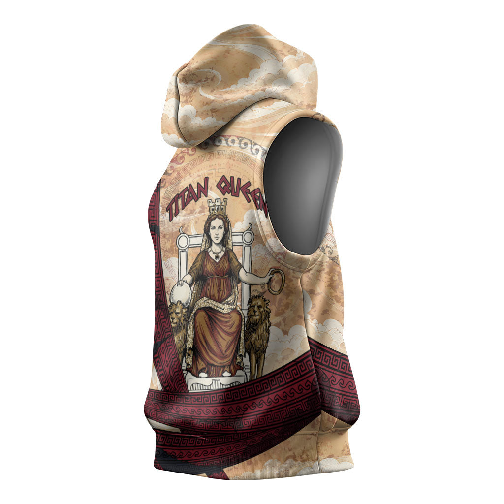 Rhea Titan Queen Mother Gods Sleeveless Hoodie Goddess Rhea Throne Lions Greek Key Art