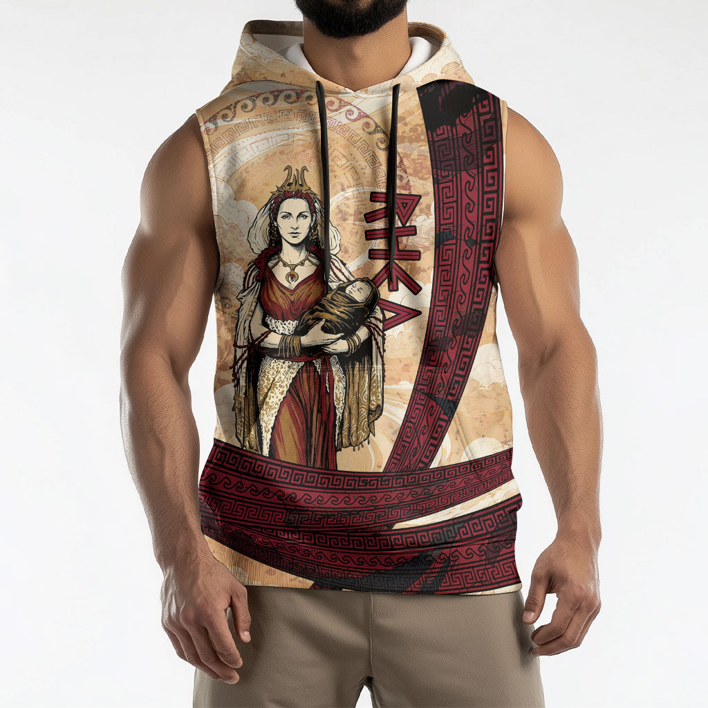 Rhea Titan Queen Mother Gods Sleeveless Hoodie Goddess Rhea Throne Lions Greek Key Art