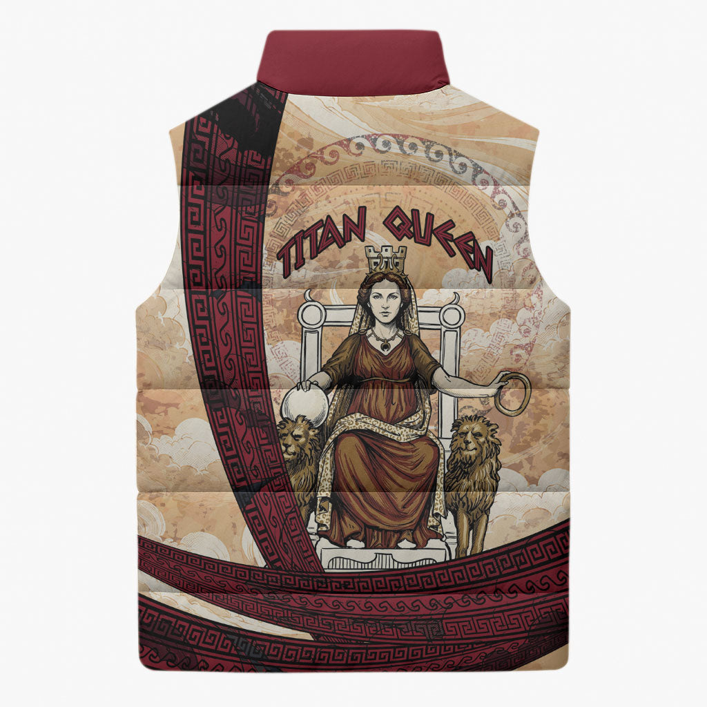 Rhea Titan Queen Mother Gods Sleeveless Puffer Jacket Goddess Rhea Throne Lions Greek Key Art