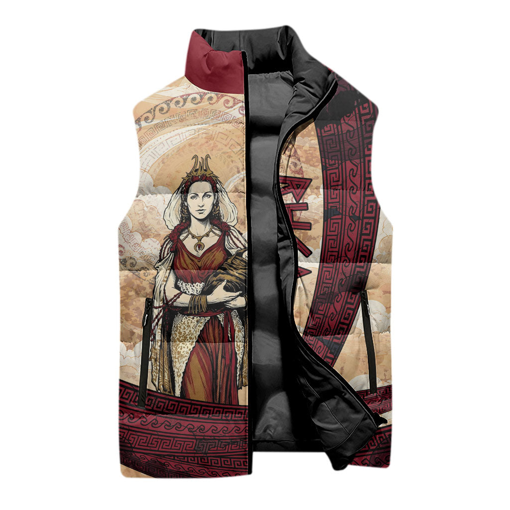Rhea Titan Queen Mother Gods Sleeveless Puffer Jacket Goddess Rhea Throne Lions Greek Key Art