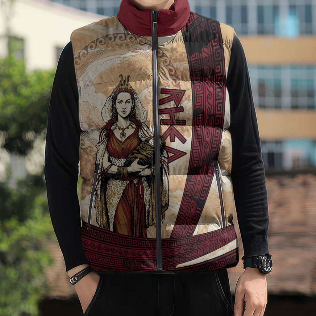 Rhea Titan Queen Mother Gods Sleeveless Puffer Jacket Goddess Rhea Throne Lions Greek Key Art