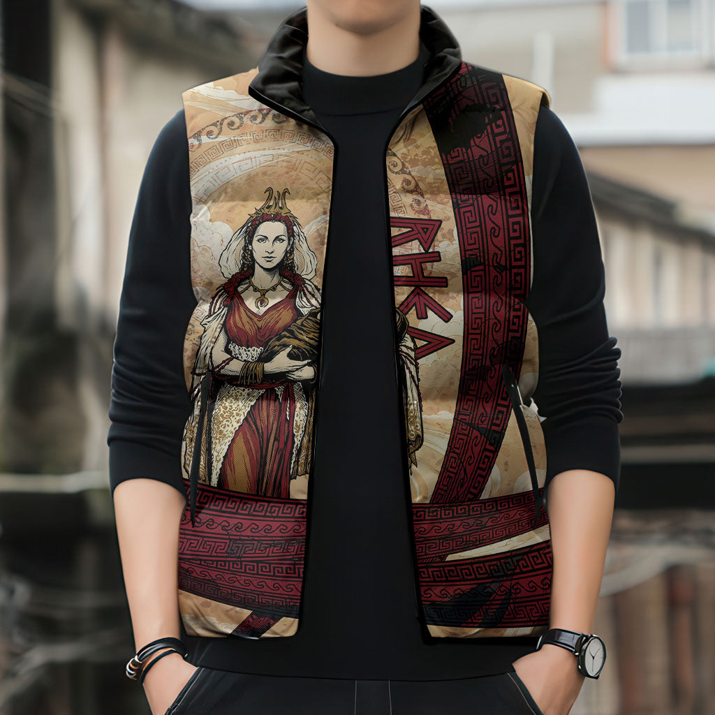 Rhea Titan Queen Mother Gods Sleeveless Puffer Jacket Goddess Rhea Throne Lions Greek Key Art