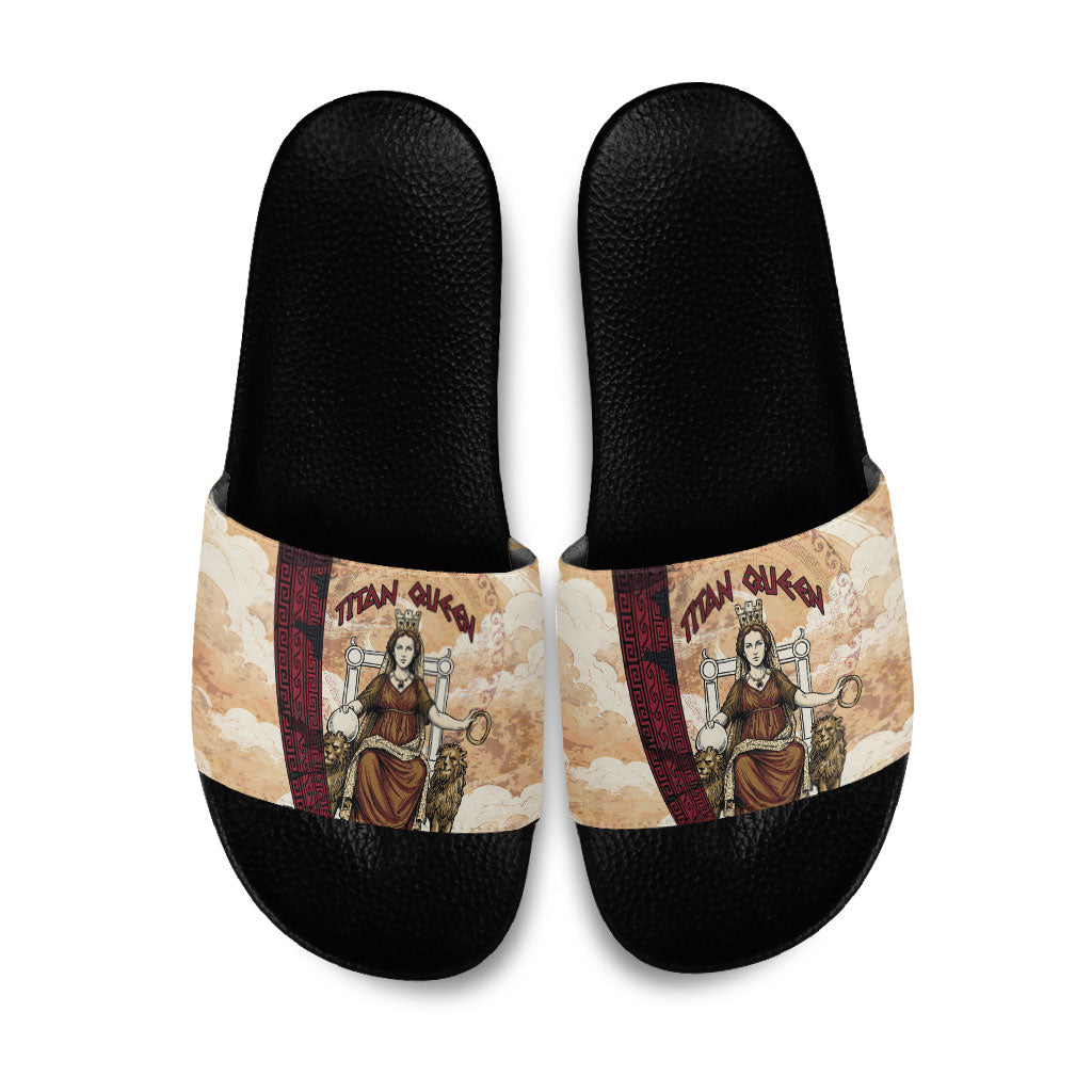 Rhea Titan Queen Mother Gods Slide Sandals Goddess Rhea Throne Lions Greek Key Art