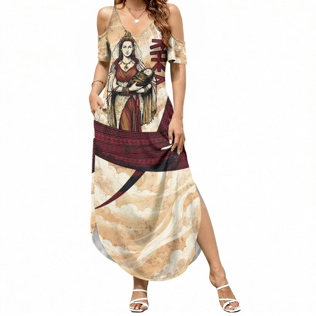 Rhea Titan Queen Mother Gods Summer Maxi Dress Goddess Rhea Throne Lions Greek Key Art