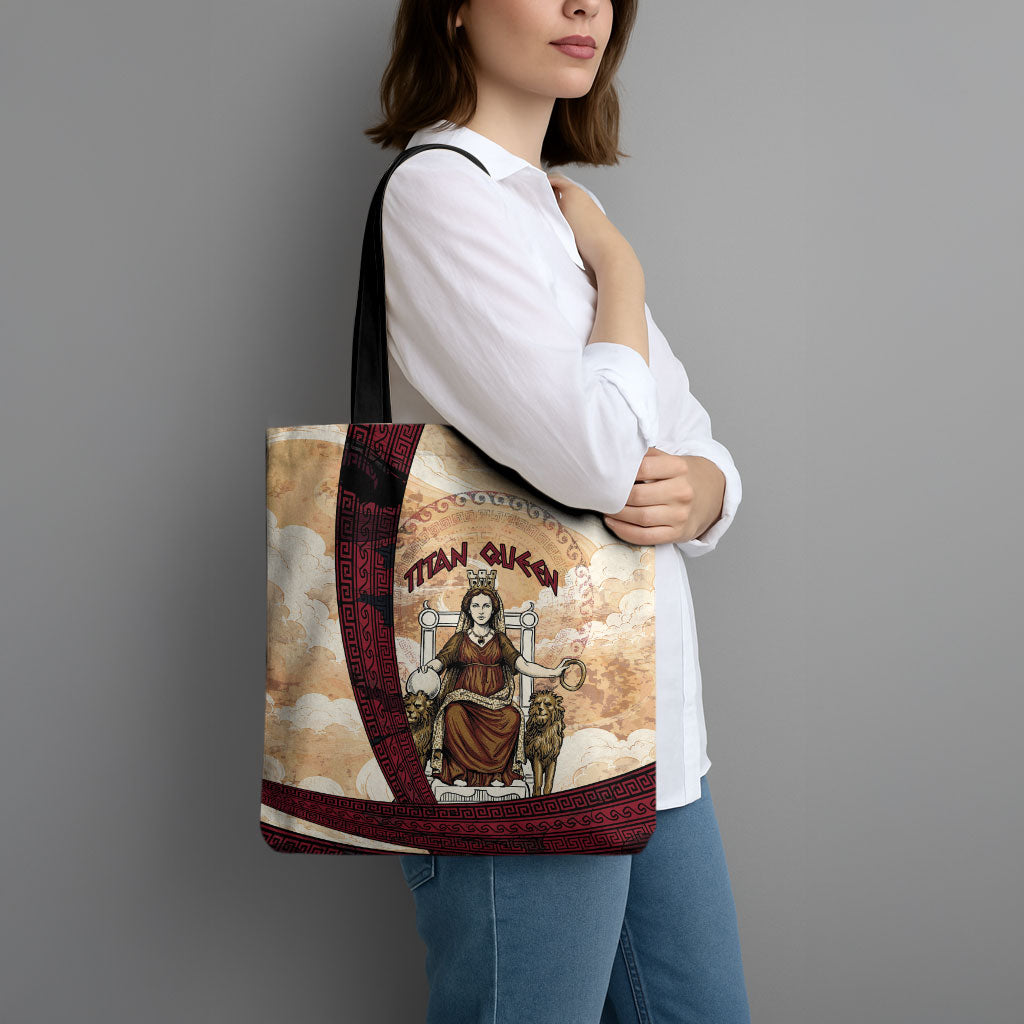 Rhea Titan Queen Mother Gods Tote Bag Goddess Rhea Throne Lions Greek Key Art