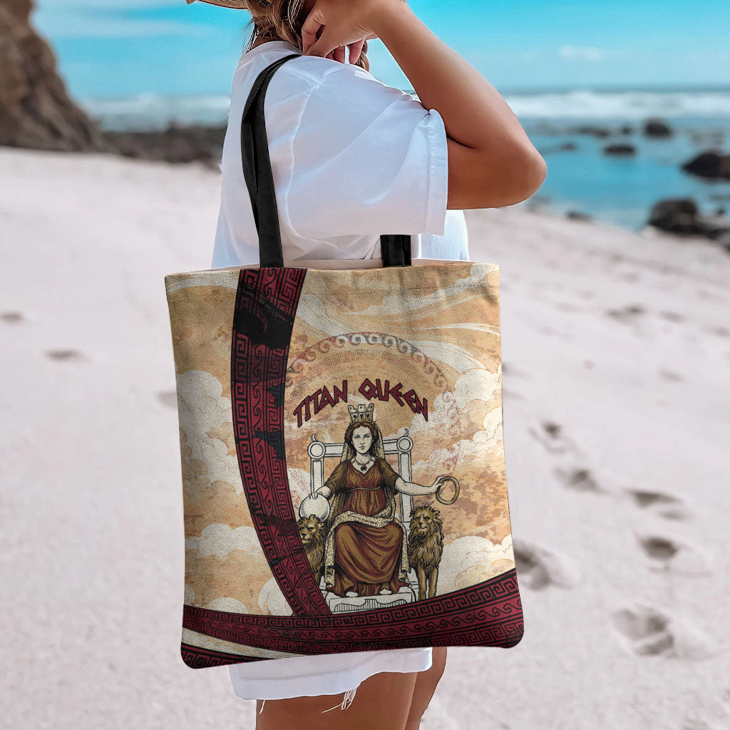 Rhea Titan Queen Mother Gods Tote Bag Goddess Rhea Throne Lions Greek Key Art