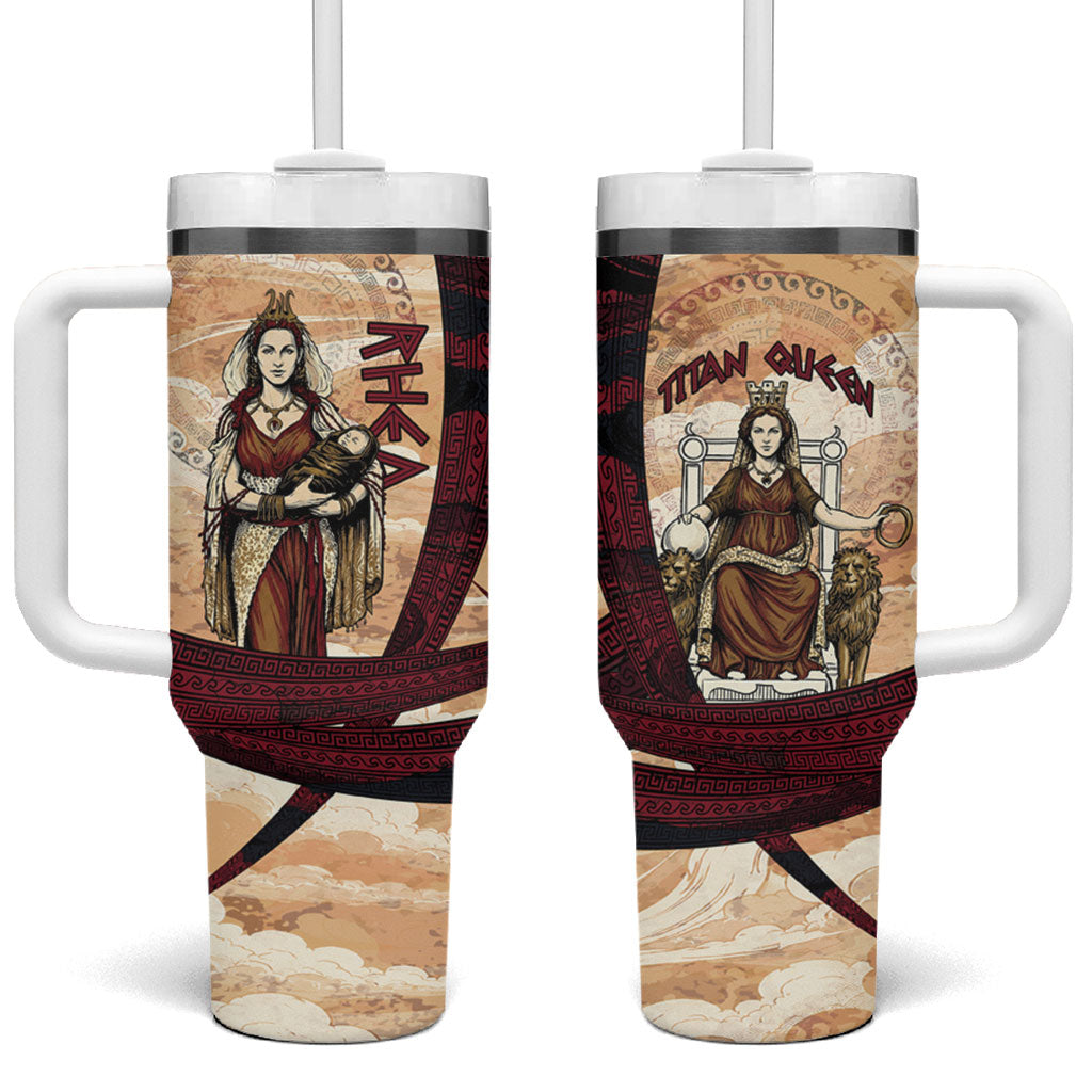 Rhea Titan Queen Mother Gods Tumbler With Handle Goddess Rhea Throne Lions Greek Key Art