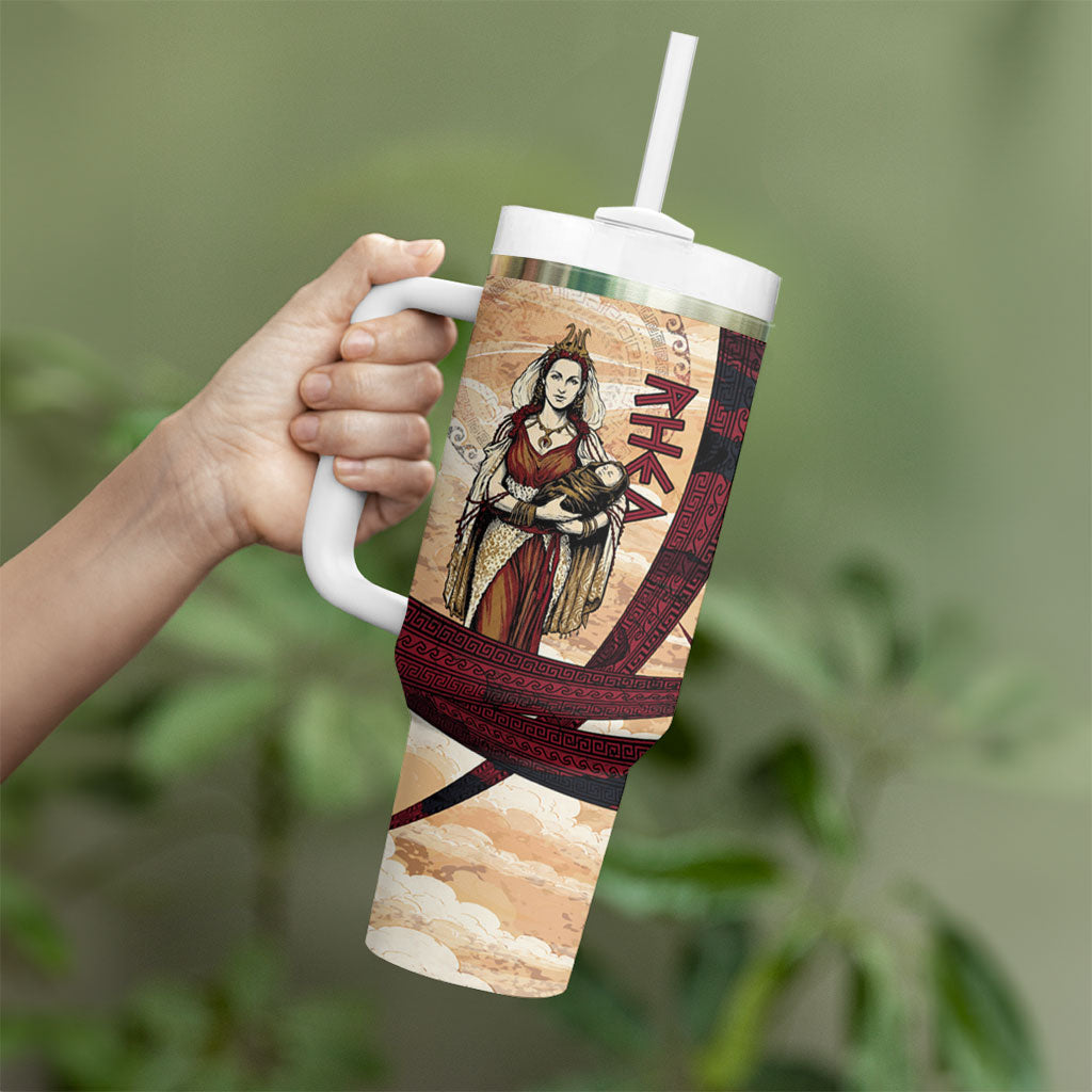 Rhea Titan Queen Mother Gods Tumbler With Handle Goddess Rhea Throne Lions Greek Key Art