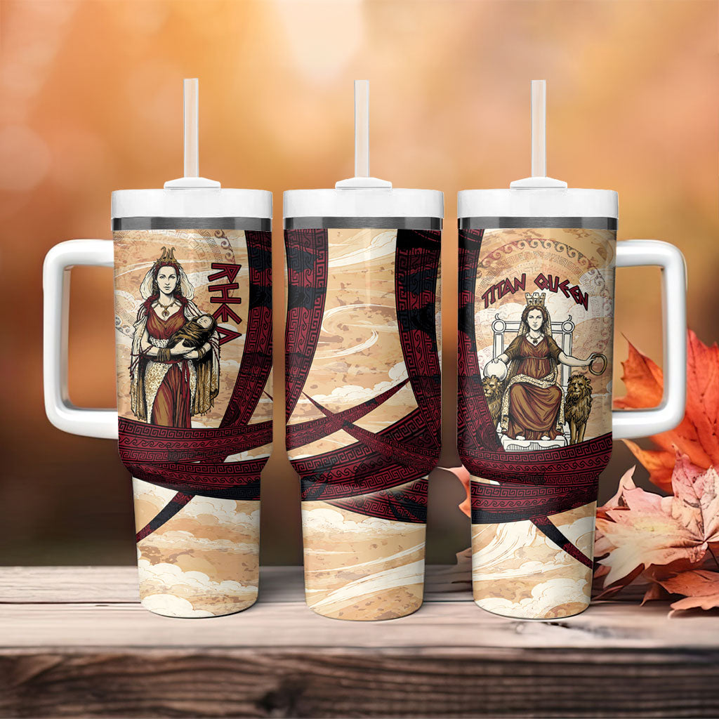 Rhea Titan Queen Mother Gods Tumbler With Handle Goddess Rhea Throne Lions Greek Key Art