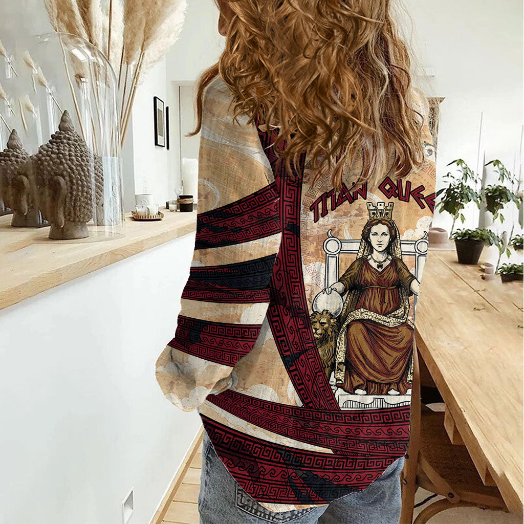 Rhea Titan Queen Mother Gods Women Casual Shirt Goddess Rhea Throne Lions Greek Key Art