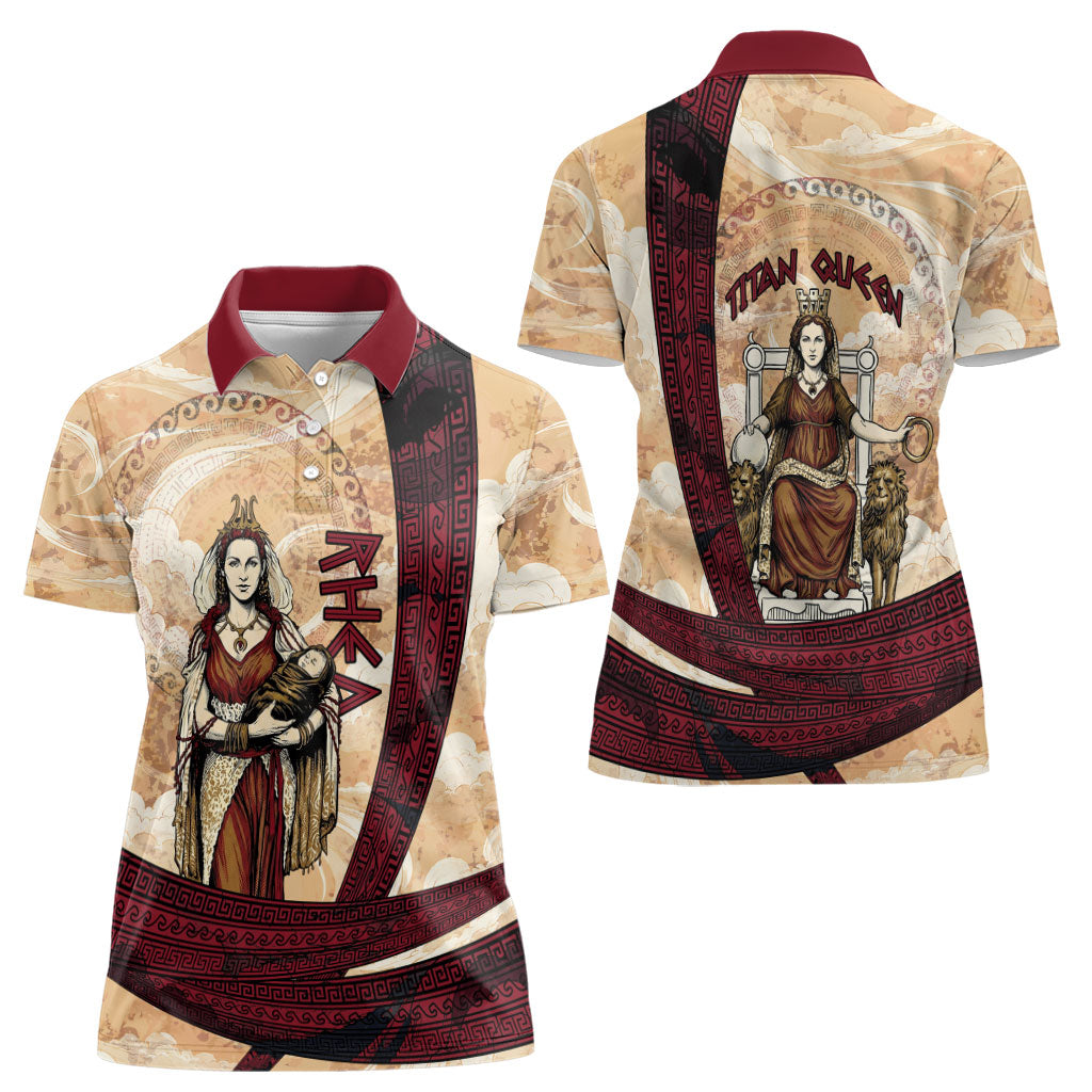 Rhea Titan Queen Mother Gods Women Polo Shirt Goddess Rhea Throne Lions Greek Key Art