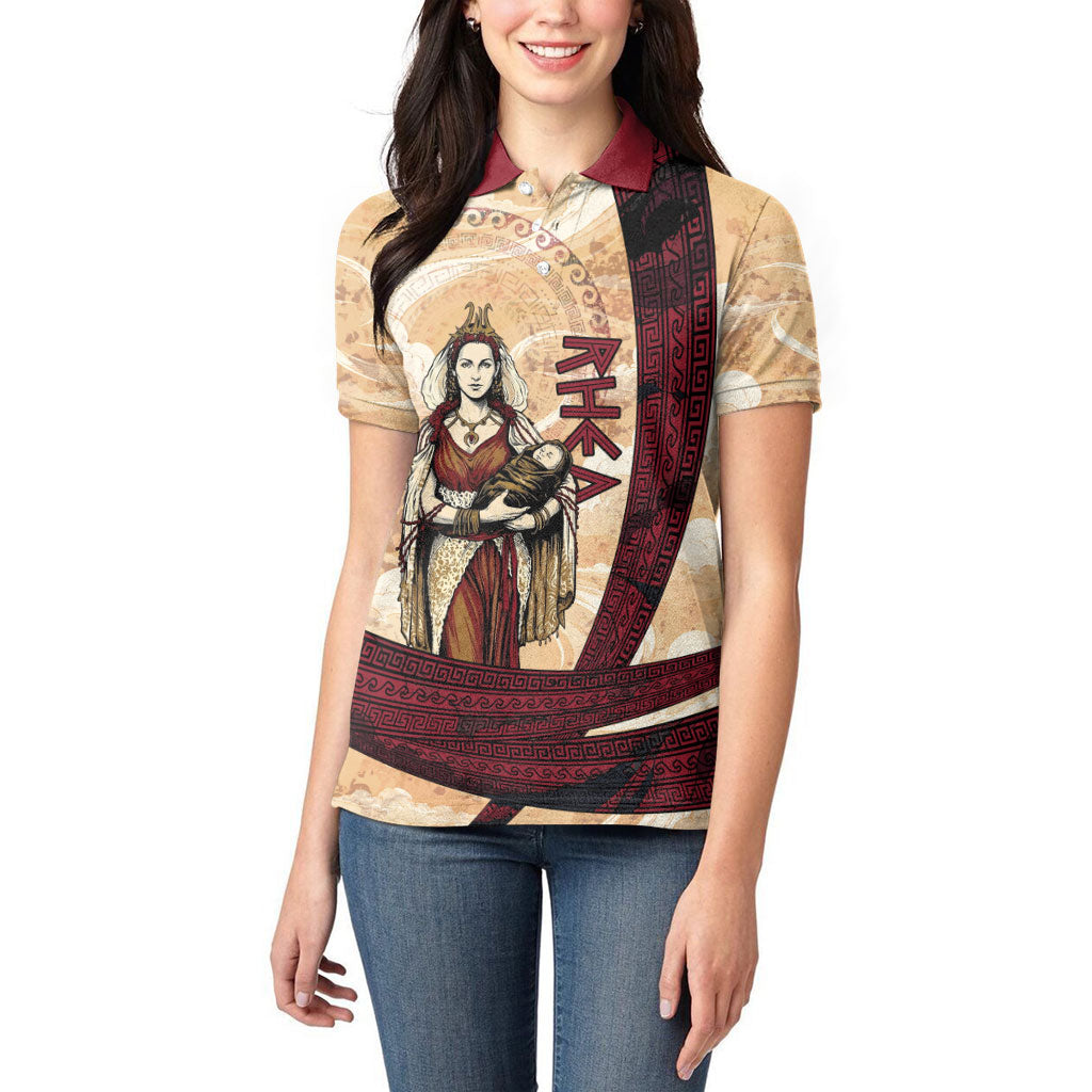 Rhea Titan Queen Mother Gods Women Polo Shirt Goddess Rhea Throne Lions Greek Key Art