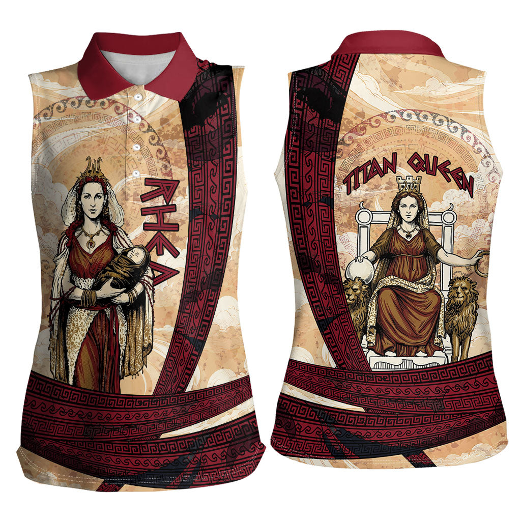 Rhea Titan Queen Mother Gods Women Sleeveless Polo Shirt Goddess Rhea Throne Lions Greek Key Art