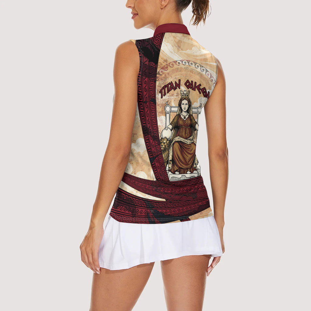 Rhea Titan Queen Mother Gods Women Sleeveless Polo Shirt Goddess Rhea Throne Lions Greek Key Art
