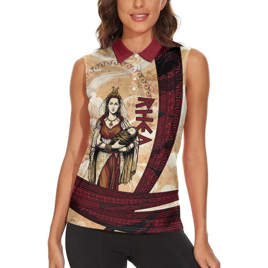 Rhea Titan Queen Mother Gods Women Sleeveless Polo Shirt Goddess Rhea Throne Lions Greek Key Art