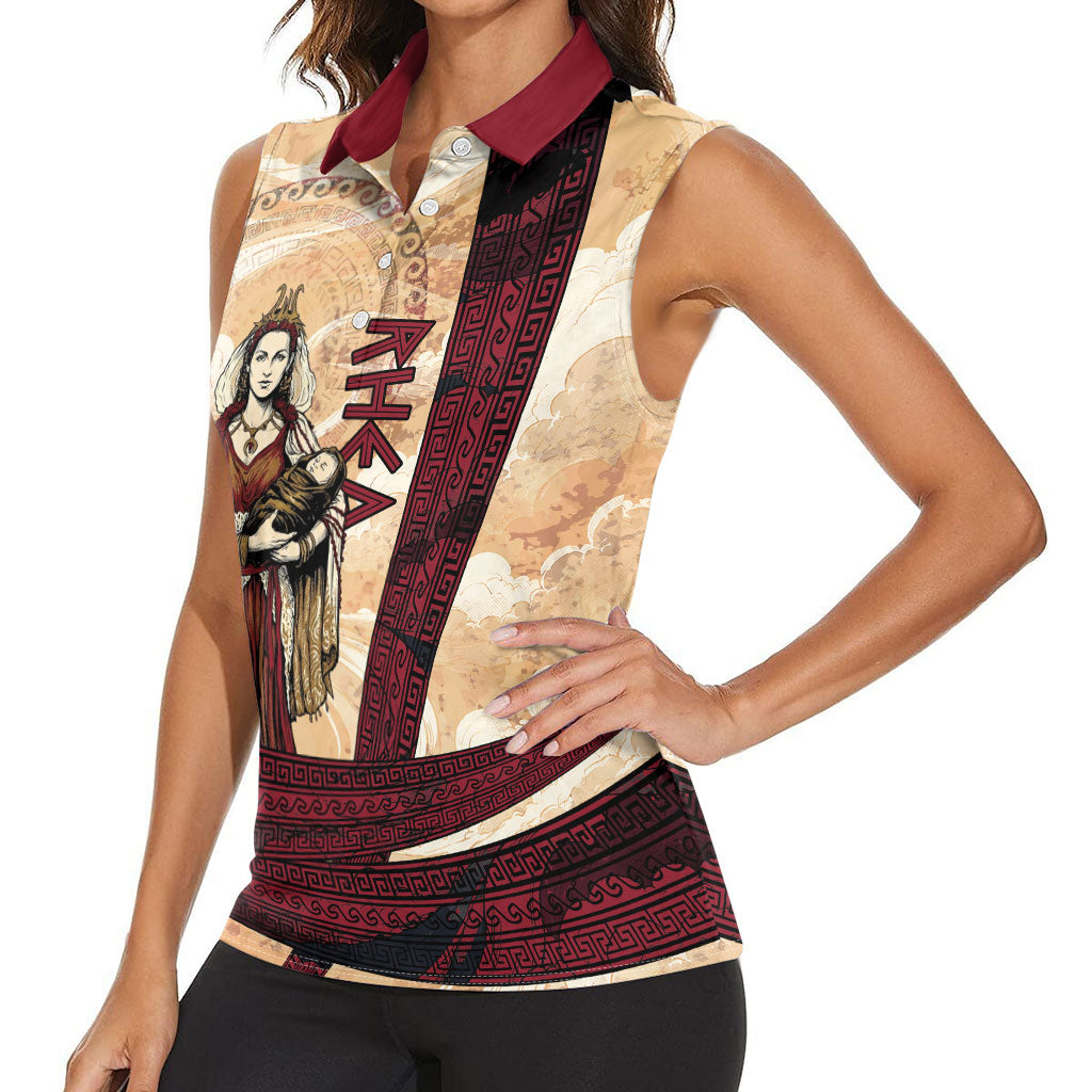 Rhea Titan Queen Mother Gods Women Sleeveless Polo Shirt Goddess Rhea Throne Lions Greek Key Art