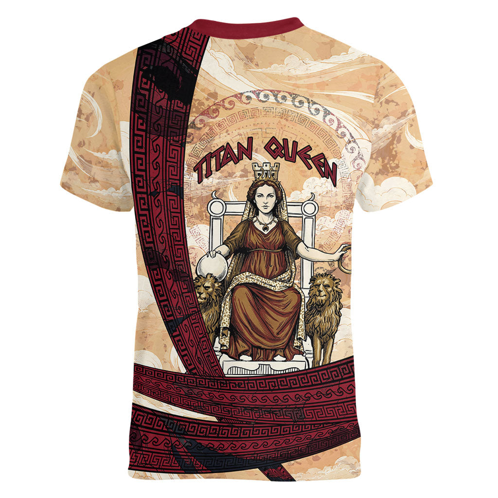 Rhea Titan Queen Mother Gods Women V-Neck T-Shirt Goddess Rhea Throne Lions Greek Key Art