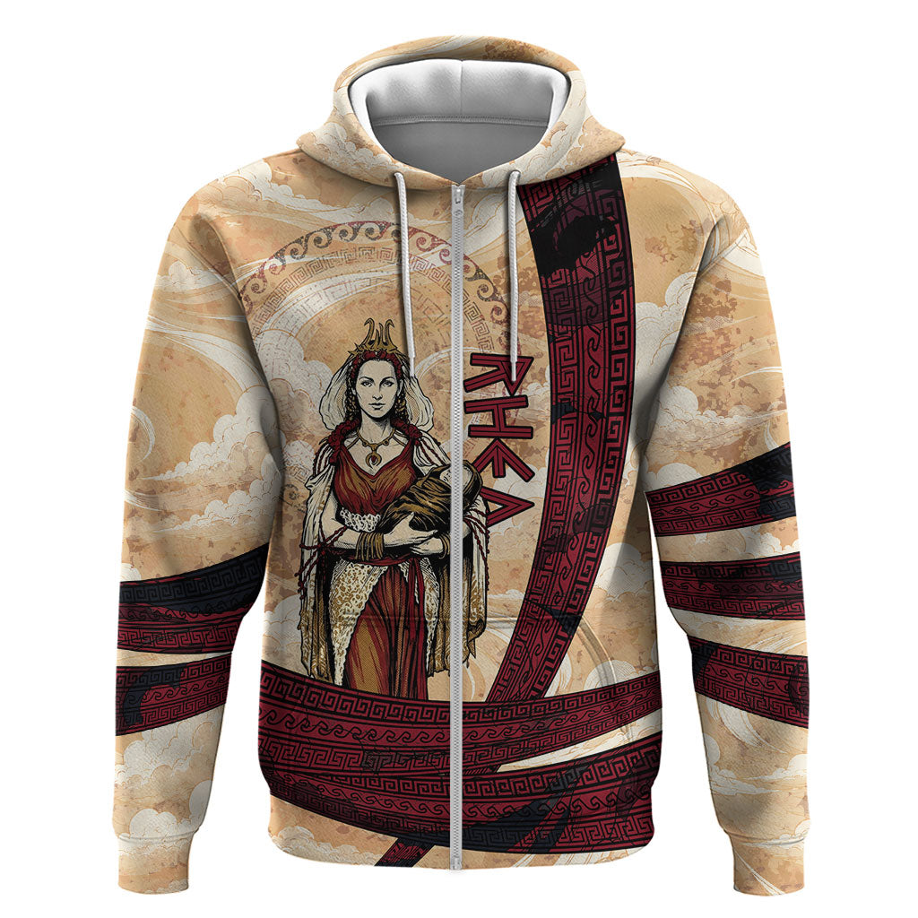 Rhea Titan Queen Mother Gods Zip Hoodie Goddess Rhea Throne Lions Greek Key Art