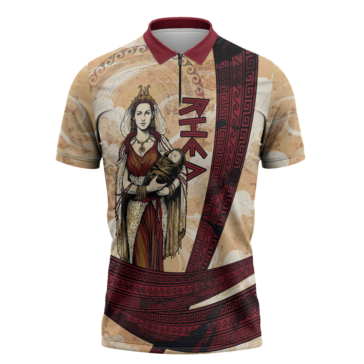 Rhea Titan Queen Mother Gods Zipper Polo Shirt Goddess Rhea Throne Lions Greek Key Art