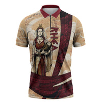 Rhea Titan Queen Mother Gods Zipper Polo Shirt Goddess Rhea Throne Lions Greek Key Art