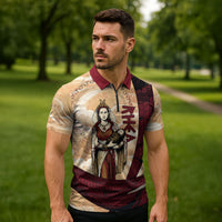 Rhea Titan Queen Mother Gods Zipper Polo Shirt Goddess Rhea Throne Lions Greek Key Art